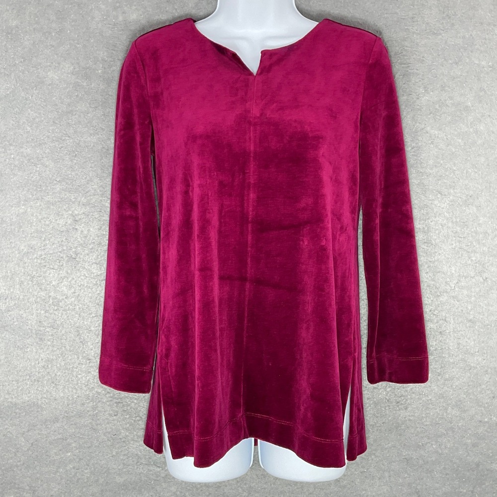 T by Talbots Top Womens Petite Sz 0 Velvet Tunic Side Slit Lounge Athleisure‎